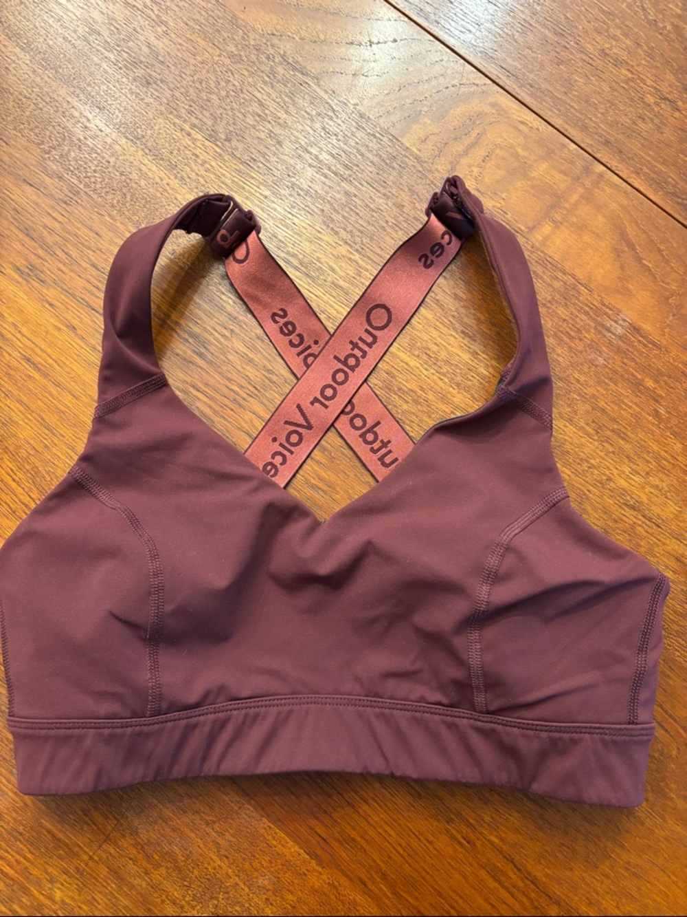 Outdoor Voices maroon burgundy Crossback Sports Bra with Branded Straps